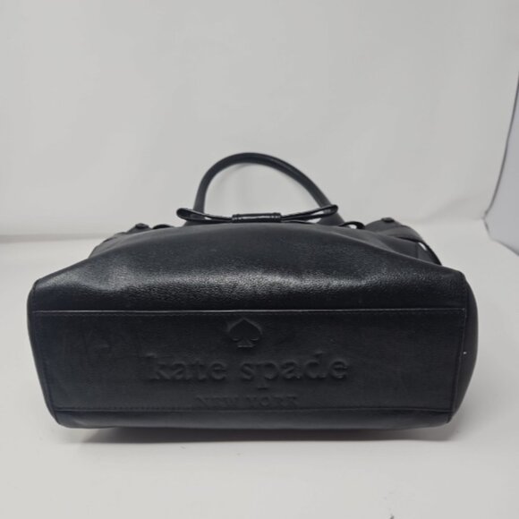 Kate Spade Black Leather Harrison Elena Bow Top Handle Shoulder Purse Bag duster - Picture 8 of 12